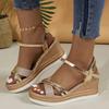Large Size Wedge Heel Sandals Women's Summer New One-word Buckle with Muffin Platform Women's Sandals