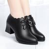 Autumn New Deep Mouth Single Shoes Women's Shoes Soft Sole Thick Heel Women's Shoes Bow Women's Middle Heel Leather Shoes