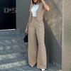 Women Wide Leg Pants with Sleeveless Vest Solid Color High Waist Elegant Lady Baggy Pants Set Casual Streetwear