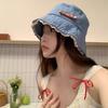 Bow Tie Lace Fisherman Hat Big Brimmed Bow Sunscreen Hat Fashion Denim Bucket Hat  Women