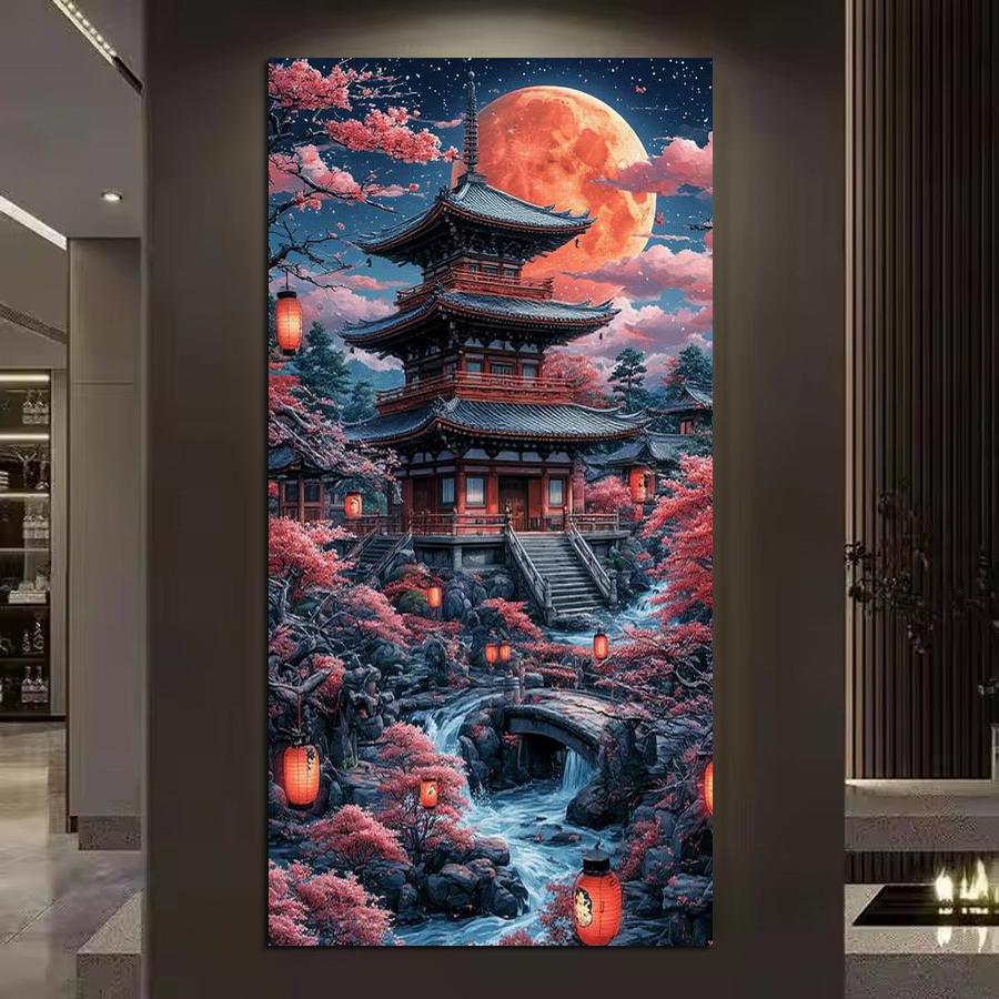 Large Size Diamond Painting Moon Attic Lantern Landscape Diy Full Square Round Drill Rhinestone Embroidery Mosaic Cross Stitch Kits Wall Decor