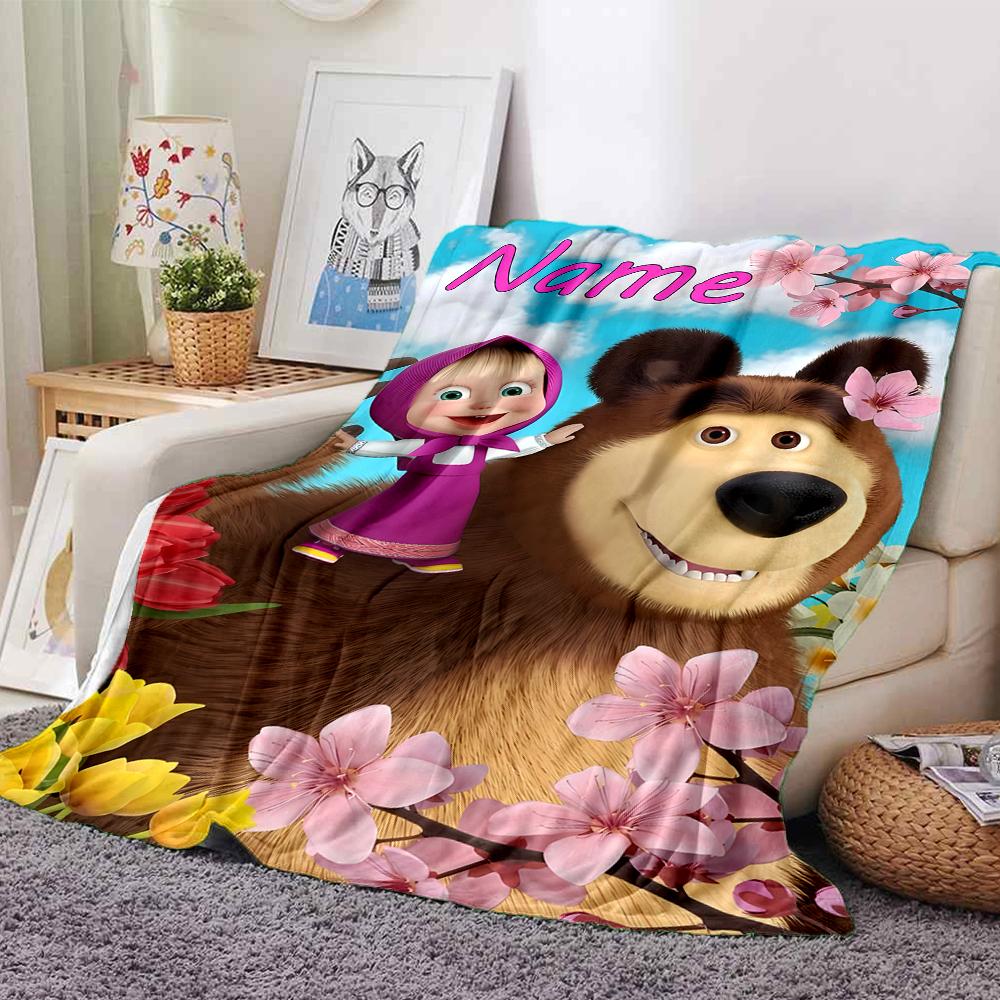 Customiz Name Personality Masha and the Bear Blanket Soft &Warm Sofa Office Bed Travel Lunch Break Blanket, Gift Suitable All Seasons