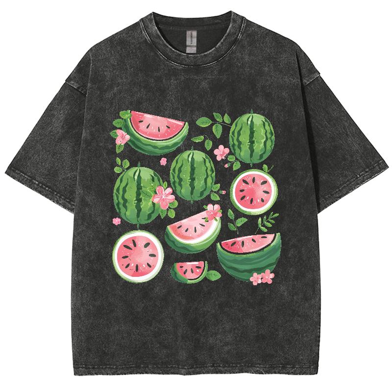 Women's Oversize T-Shirt White Fruit Watermelon Print Crew Neck Loose Short Sleeve Unisex Wash Casual Simple Comfortable Top