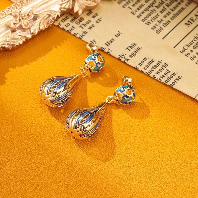 SUYU Медь Резьба Эмаль Капля масла Этнический стиль Ретро Серьги Длинные Женские Легкие Роскошные Серьги Модные Ювелирные Изделия Аксессуары