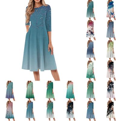 Женское повседневное модное платье миди с круглым вырезом и рукавом три четверти