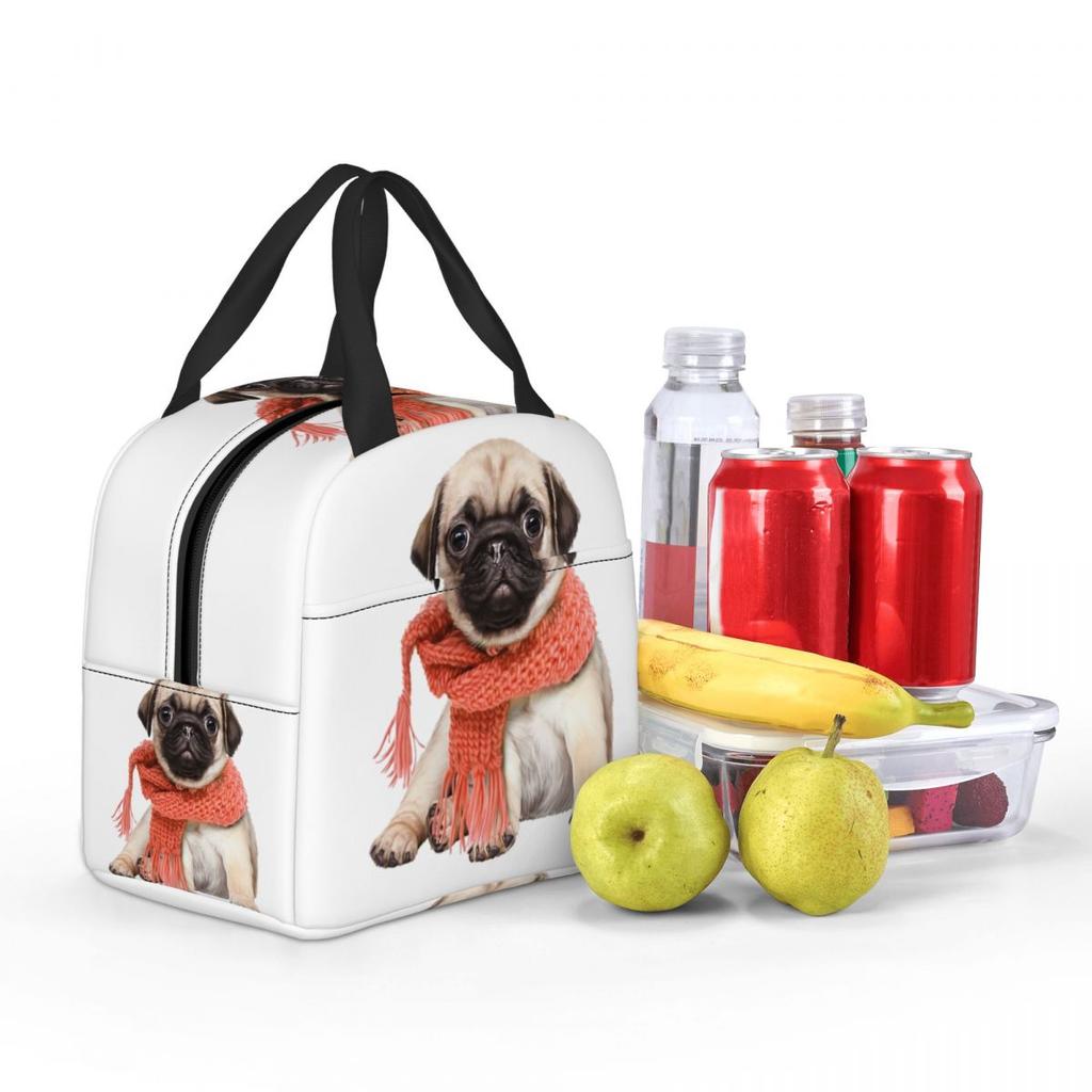 Winter Funny Fawn Pug Funny Dog Lover Insulated Lunch Bag for Women Office Cooler Thermal Food Box Tote Lunch Boxes Container