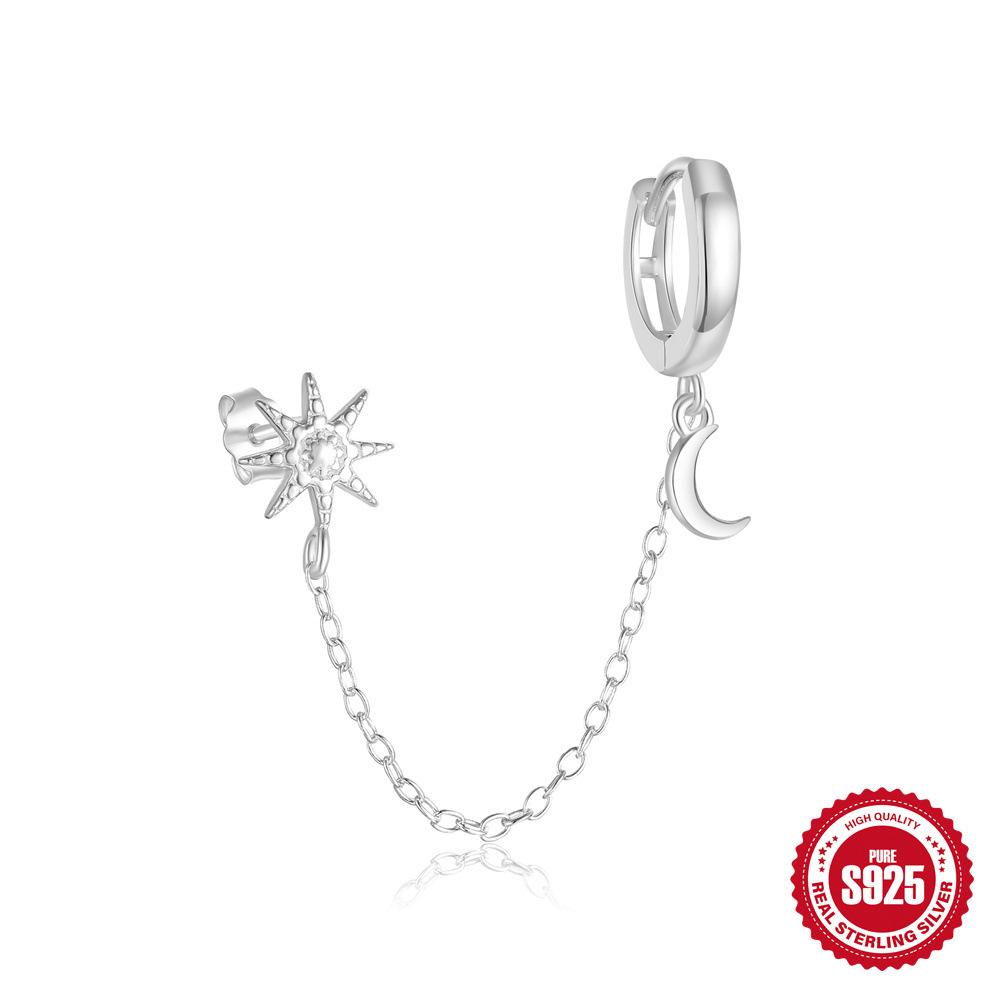 Стильные винтажные серьги-цепочки из стерлингового серебра S925 с кисточками в виде звезд и луны