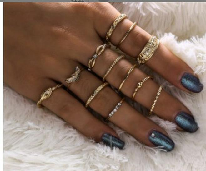 Богемный Ретро Античное Серебро Кольцо Лотос Набор для Женщин - 15 Штук