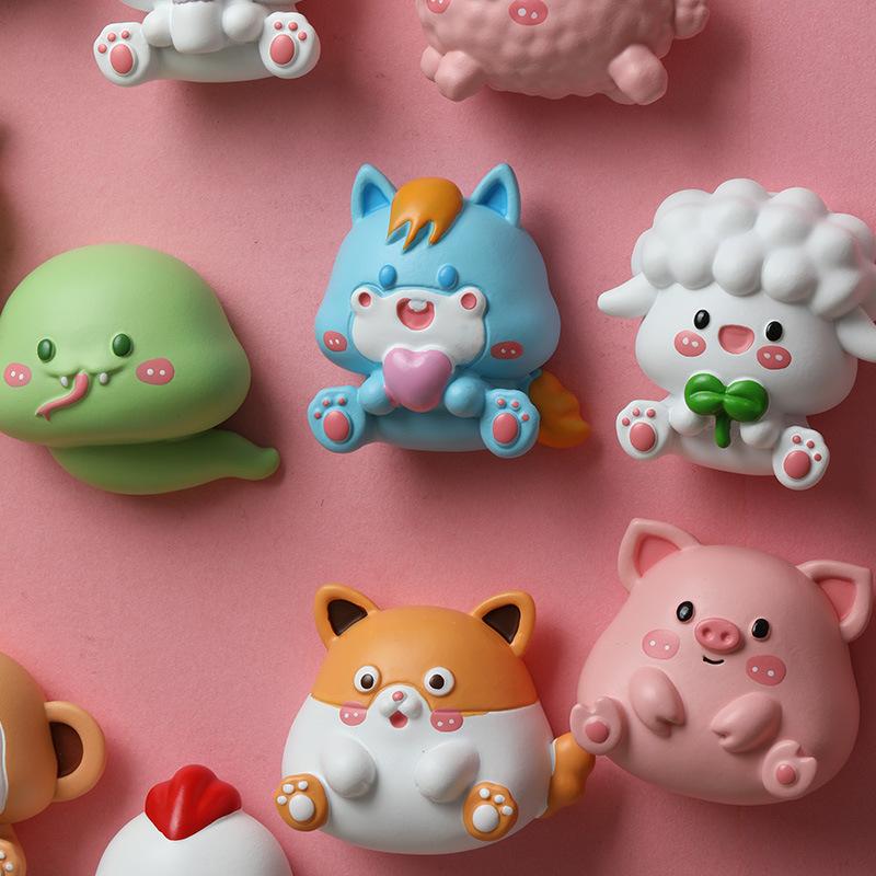 Chinese Zodiac Refrigerator Sticker Resin Figurine Creative Magnetic Sticker Cartoon Cute Gift Decoration Magnet