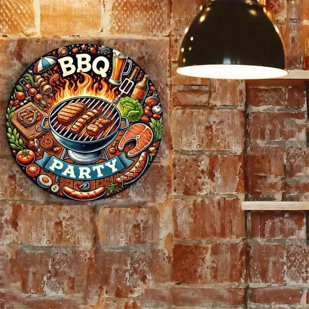 Винтажная металлическая табличка BBQ Grill Настенный декор Для мужской берлоги Гаража Паба