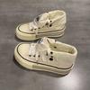 Thick-soled Versatile High-top Canvas Shoes for Women's 2025 Spring and Autumn New Japanese Board Shoes, Small Height-increasing Student White Shoes