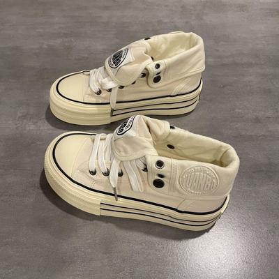 Универсальные парусиновые кеды на толстой подошве для женщин, новые японские кеды для весны и осени 2025 года, студенческие белые кеды на небольшой платформе