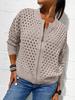 2025 Европейская и Американская Женская Повседневная Мода Ажурная Вязаная Куртка на Молнии