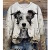 Vintage Women Long Sleeve Hoodies 3D Dog Print Graphic Clothing Oversized O Neck Pullover Autumn Apparel For Woman Sweatshirt