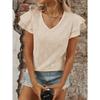 Свежая летняя женская однотонная футболка с V-образным вырезом и короткими рукавами, ажурный топ