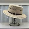 2026 new daily single raffia hand-woven flat-top straw hat children's summer beach breathable sun protection top hat