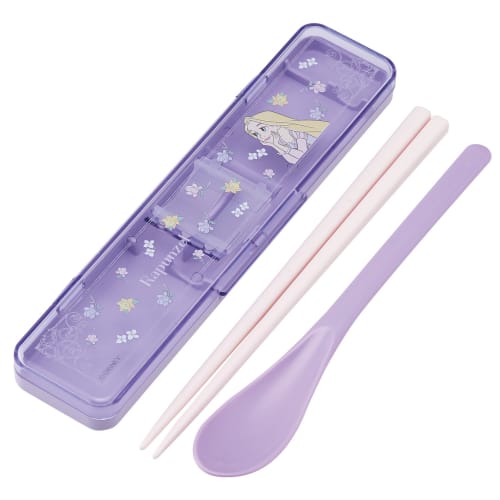 Skater Chopsticks and Spoon Set, Perfect for Lunch Boxes, Adult Size, Antibacterial, Combo Set, 18cm, Quiet, Made in Japan, Disney Tangled Flower Desi