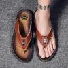 Men's Summer Flip Flops Luxury Leather Casual Barefoot Shoes For Men Comfortable Fashion Beach Outdoor Walking Slippers Footwear