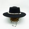 Британский ретро черный шерстяной цилиндр с плоской тульей женская осенне-зимняя шляпа с жемчужной цепочкой и плоской тульей, того же стиля, что и у интернет-знаменитостей