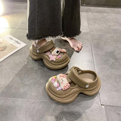 Милая девочка сердце мультяшный слоненок дырочные туфли женские толстоподошвенные дырочные туфли 2025 новые нескользящие крутые тапочки