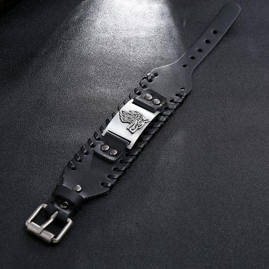 Мужской браслет, регулируемый широкий мягкий плетеный браслет из искусственной кожи в стиле ретро, ​​браслет-манжета с головой животного