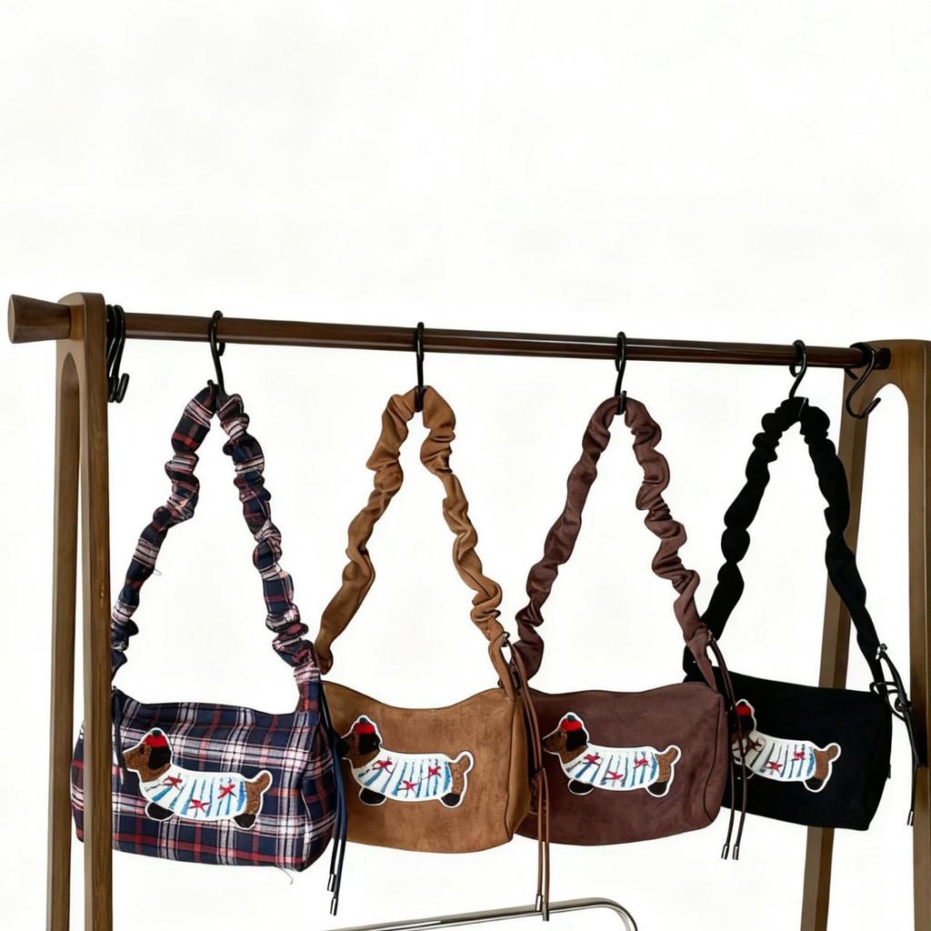 Милая мультяшная сумка-тоут из замши с таксой - 2025 Нишевая женская квадратная сумка под мышкой