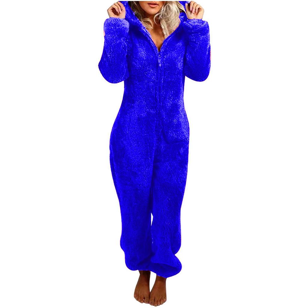 European & American Winter Style Fleece-Lined Hooded Family Pajama Jumpsuits