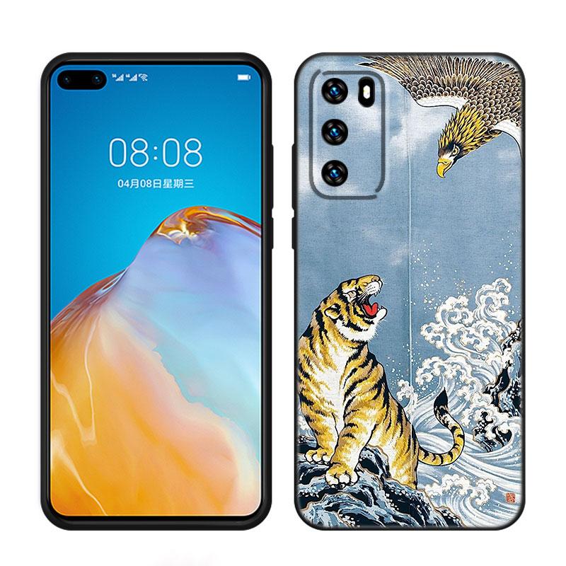 Японская волна Аниме Дракон Тигр Чехол для телефона для Huawei P10 P20 P30 P40 Lite P50 P60 Art P50E P Smart Z 2018 2020 2021 Pro 2019
