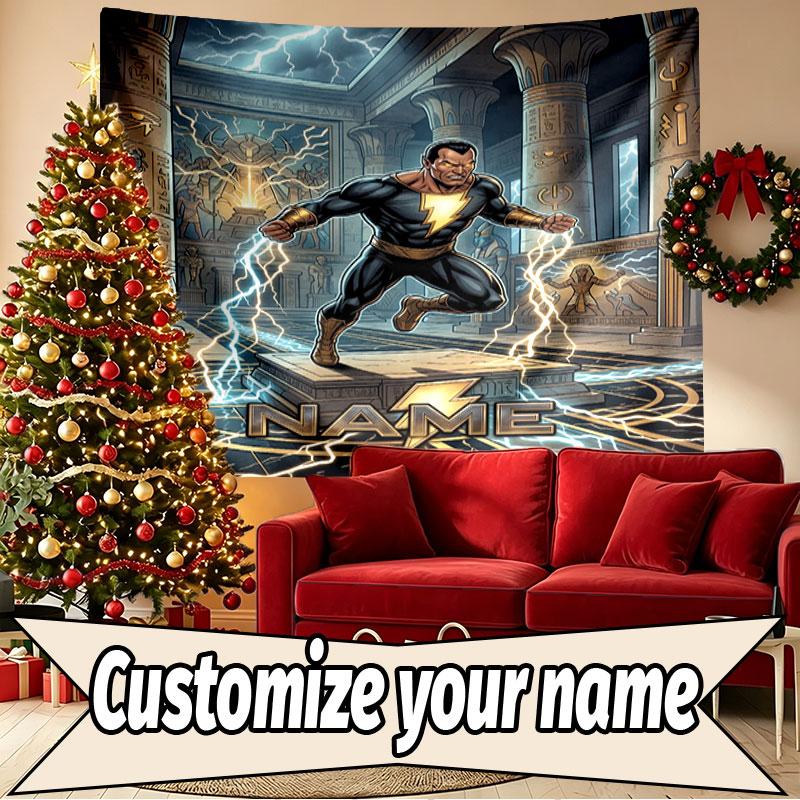 Custom Name Personalized Black Adam Print Tapestry, Wall Art Decor, Bedroom, Dorm, Apartment, LivingRoom, Party Backdrop, Gift for Birthday