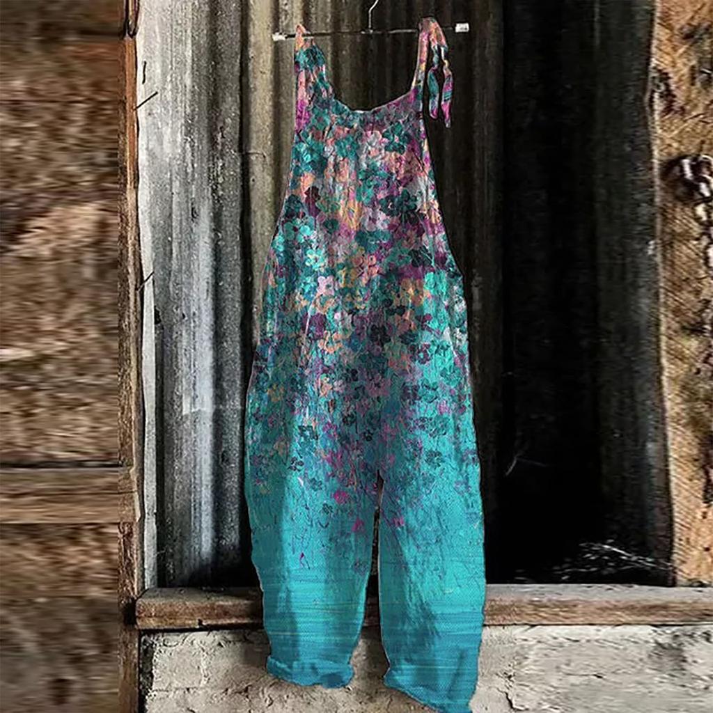 Новый летний повседневный свободный женский комбинезон с высокой талией и цветочным принтом для отдыха, винтажный комбинезон с куполом