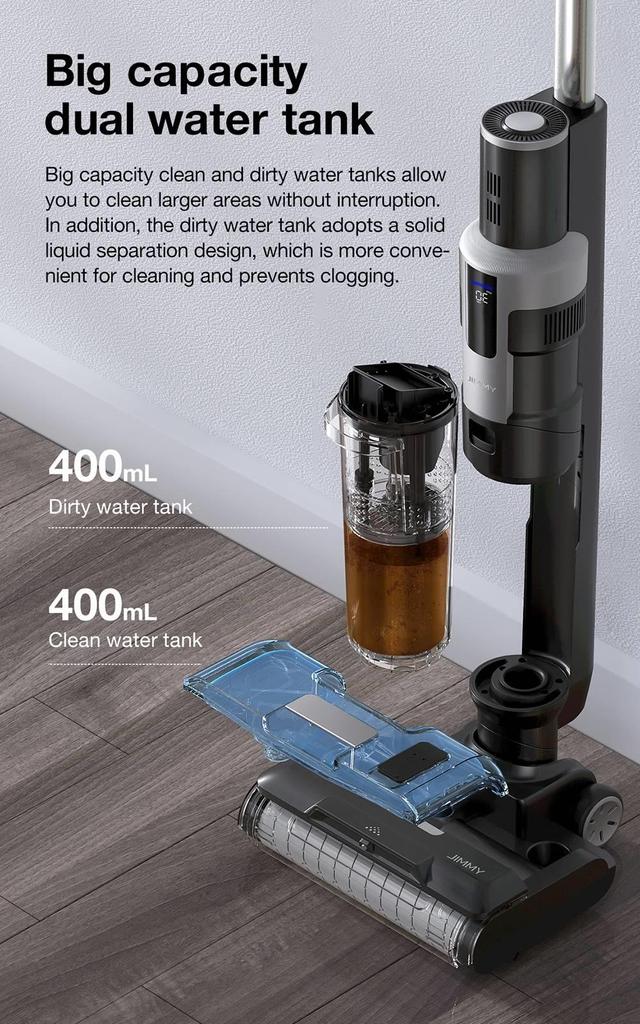 Обновленный: JIMMY HW9 Беспроводной пылесос для влажной и сухой уборки, самоочищающийся, резервуар для пыли и воды на 400 мл, водонепроницаемый бесщеточный, светодиодный дисплей