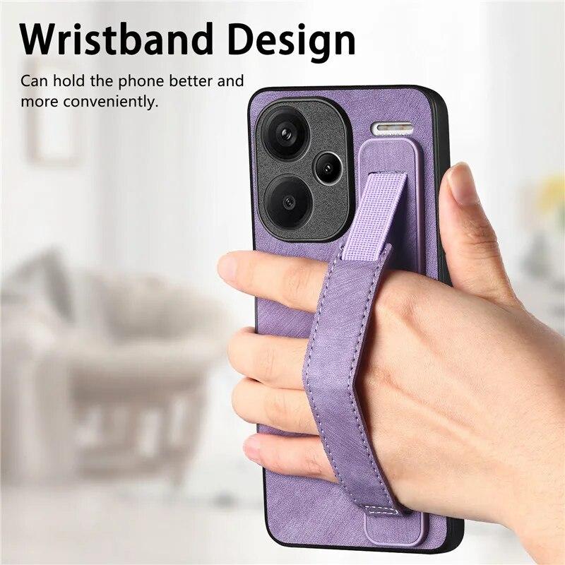 Кожаный чехол-держатель с ремешком на запястье для XiaoMi 15T 14T Pro 13T 12T 11T 10T POCO X7 Pro X6 X5 RedMi 13C 15C RedMi Note 13 12 Pro Plus 11 11S