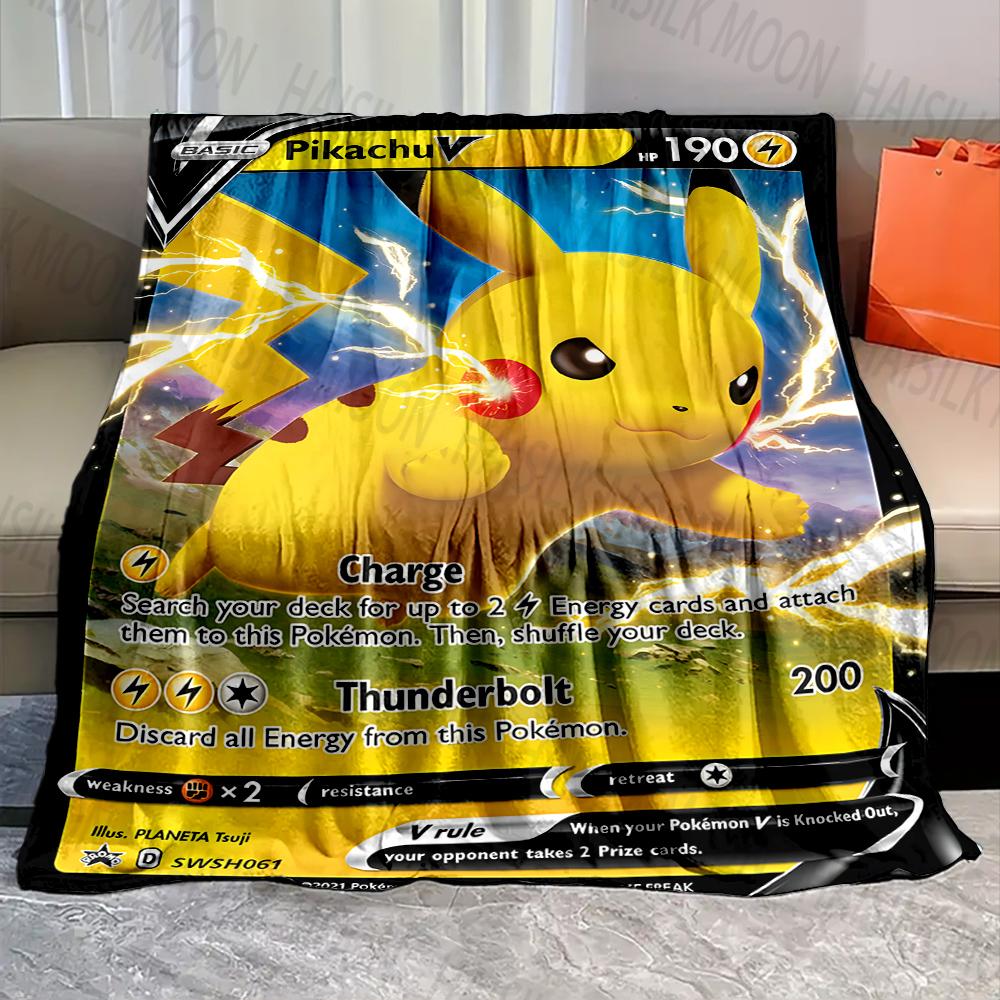 1PC Pokémon Pikachu Cards Print Blankets Adult Children Warm Blankets Home Travel Soft and Comfortable Blankets Luxury Gifts