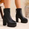2025 Autumn Round Head Waterproof Table Thick Sole Rear Zipper Fashion Boots High Heel Thick Heel 2025 Large Size Short Boots Children