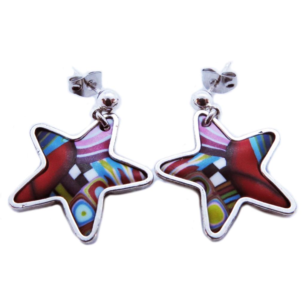 Les Trésors De Lily [R6511] - Artisanal Earrings 'Columbine & Harlequin' Multi-colored Silver (star) - 20x20mm