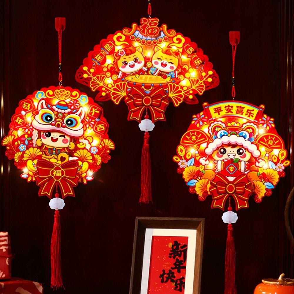 Blessing Fu Character Pendant DIY Cartoon Traditional New Year Lucky Pendant Handmade with Light String Wall Hanging Ornament