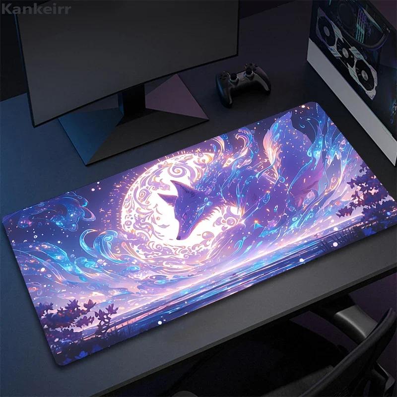 XXL Mouse Pad Anime Fox Gamer Pink Purple Star Large Gaming Mousepad Office Table Accessories Non-slip Mausepad Kawaii Desk Mat