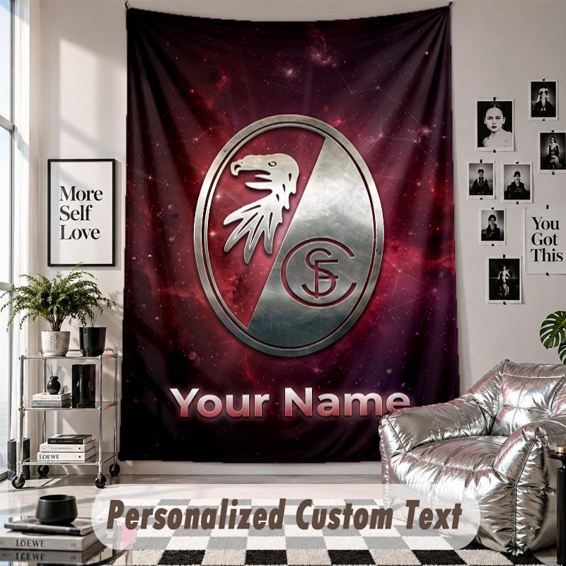 Wall Hanging Tapestry With Custom Name & Text, SC Freiburg FC Decorative Tapestry For Bedroom