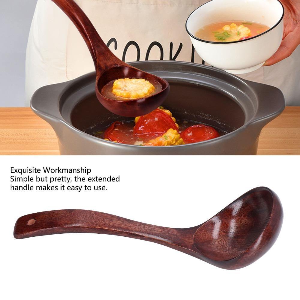 2Pcs Wood Soup Spoon Long Handle Cooking Spoon Long Wood Ladle Serving Soup