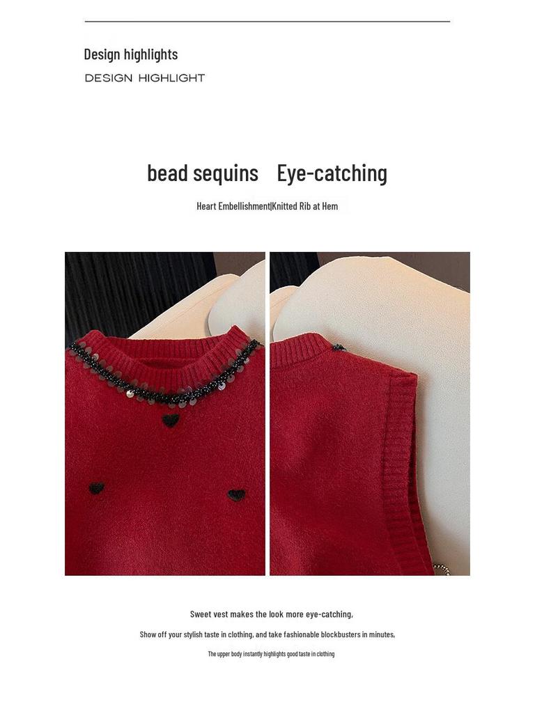 Женский вязаный жилет с бисером Sibaishe