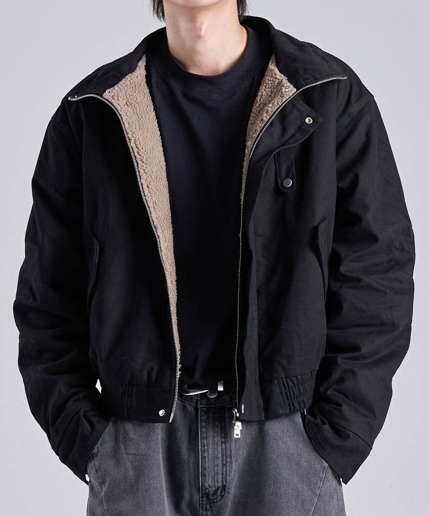 Рабочая куртка Button Seoul Crop Heavy Boa с двусторонней молнией (черный)