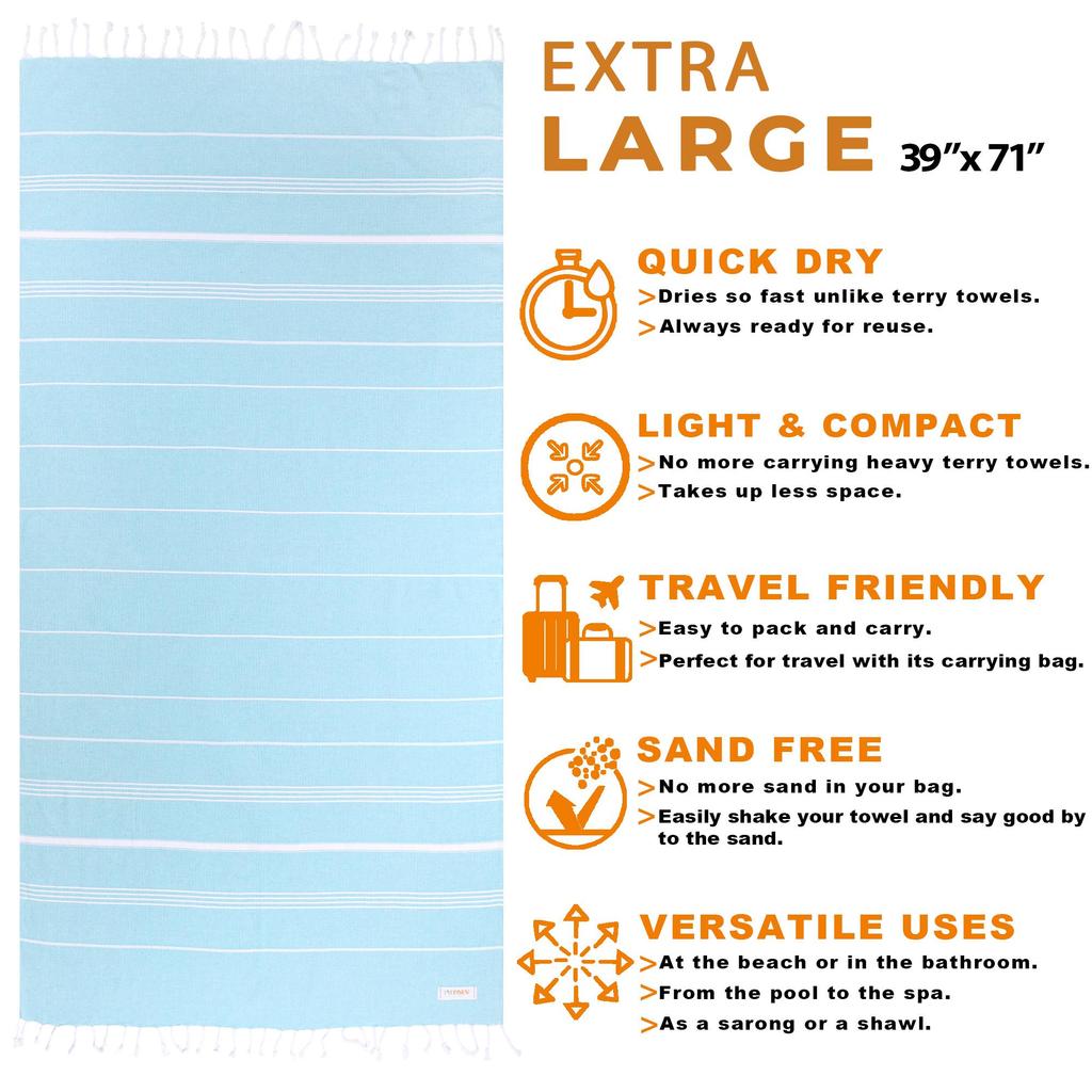 EVELYNEN Бирюзовое турецкое банное и пляжное полотенце - Набор из 4 штук - 90*180 см, быстросохнущее, легкое, компактное, для бассейна - Спа - Тренажерный зал - Традиционное