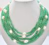 Ожерелье из 5 рядов 6 мм круглого зеленого нефрита 13 мм белого пресноводного жемчуга