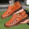 Summer Men's Leather Sandals Handmade Breathable Beach Shoes Plus Size Sandals