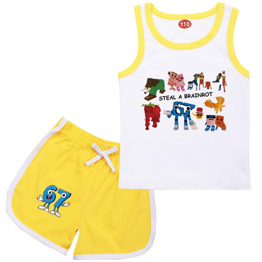 9191 Детские Крадут Мозговую Гниль 67 Принт Топ Брюки Спортивный Костюм Комплекты