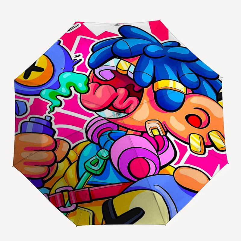 1pc Colorful Graffiti Art Outdoor Umbrella - Automatic Opening/Closing, Portable 3-Fold Design, 8-Rib Iron Frame, Perfect Gift for Fans, Traveler