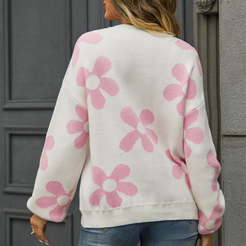Осень/зима 2023, женский повседневный свитер с принтом, пуловер с цветочным принтом, свитер большого размера