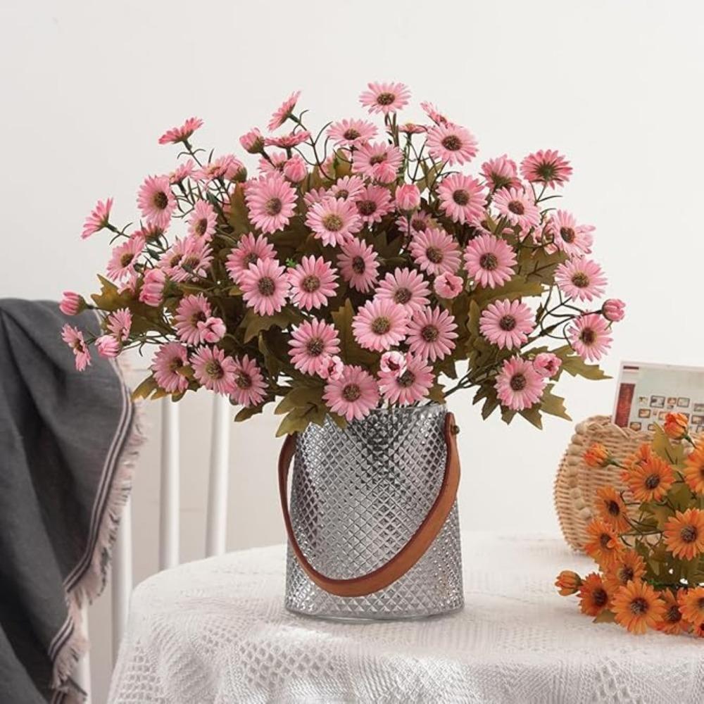 2 Pcs Fake Daisy Flowers Bouquets for Home Party Office Wedding Meeting Reception Table Decoration,Bulk High-end Lifelike Artificial Flowers