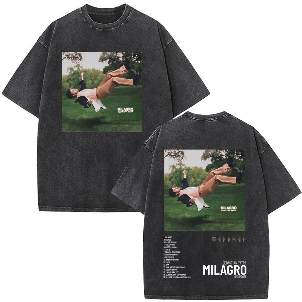 Vintage Washed Tees Singer SEBASTIAN YATRA Album Tour Graphic Tshirt Men Women Hiphop Tshirts  Cotton Fashion Casual Tshirts