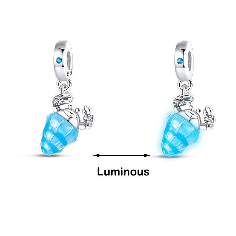 Настоящее серебро 925 пробы кит осьминог морская ракушка синие светящиеся подвески бусины подходят 925 оригинальные браслеты DIY ювелирные украшения